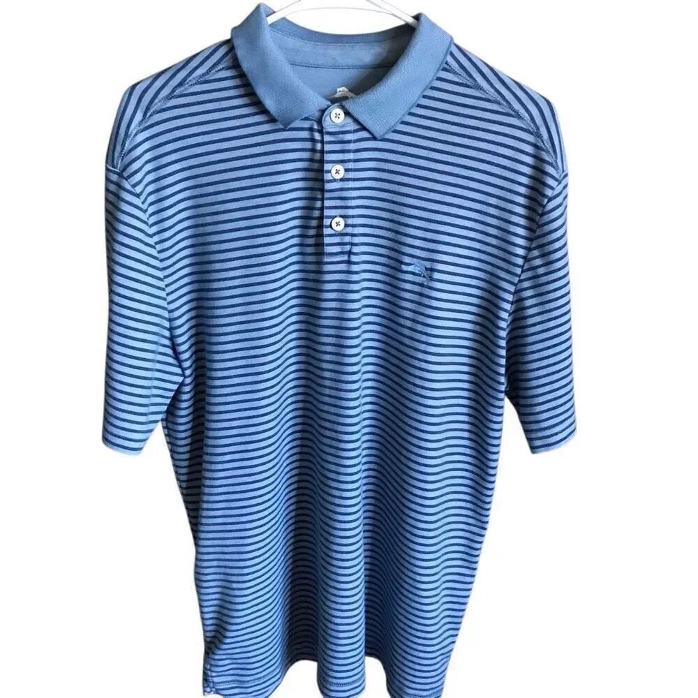 Tommy Bahama blue striped golf polo short sleeve shirt Men’s SZ Large